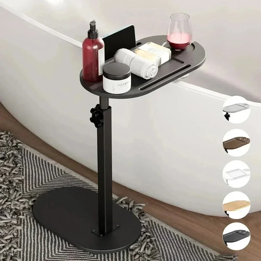 Bathtub Tray Table Adjustable Height, Freestanding Bath Caddy Table bathroom